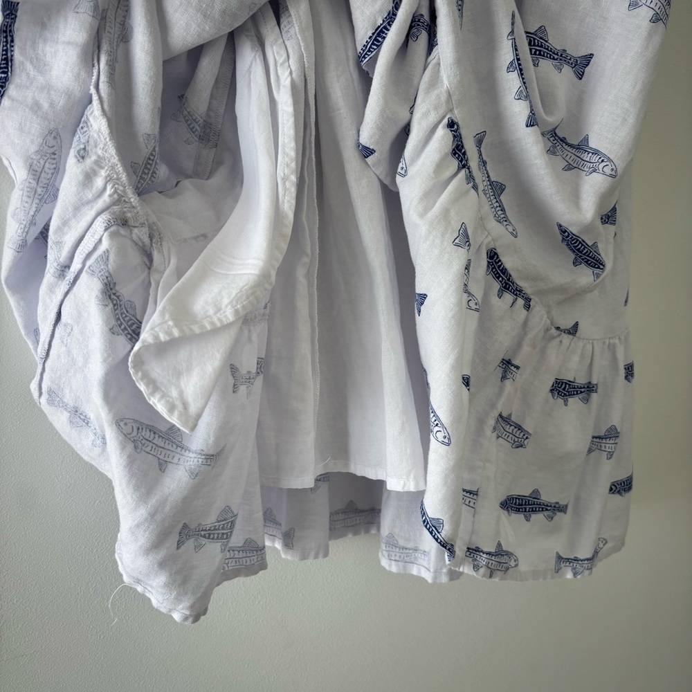 NWOT Cynthia Rowley Linen Blend Tie Strap Blue Fish  Print Flounce Dress XS - Picture 4 of 9